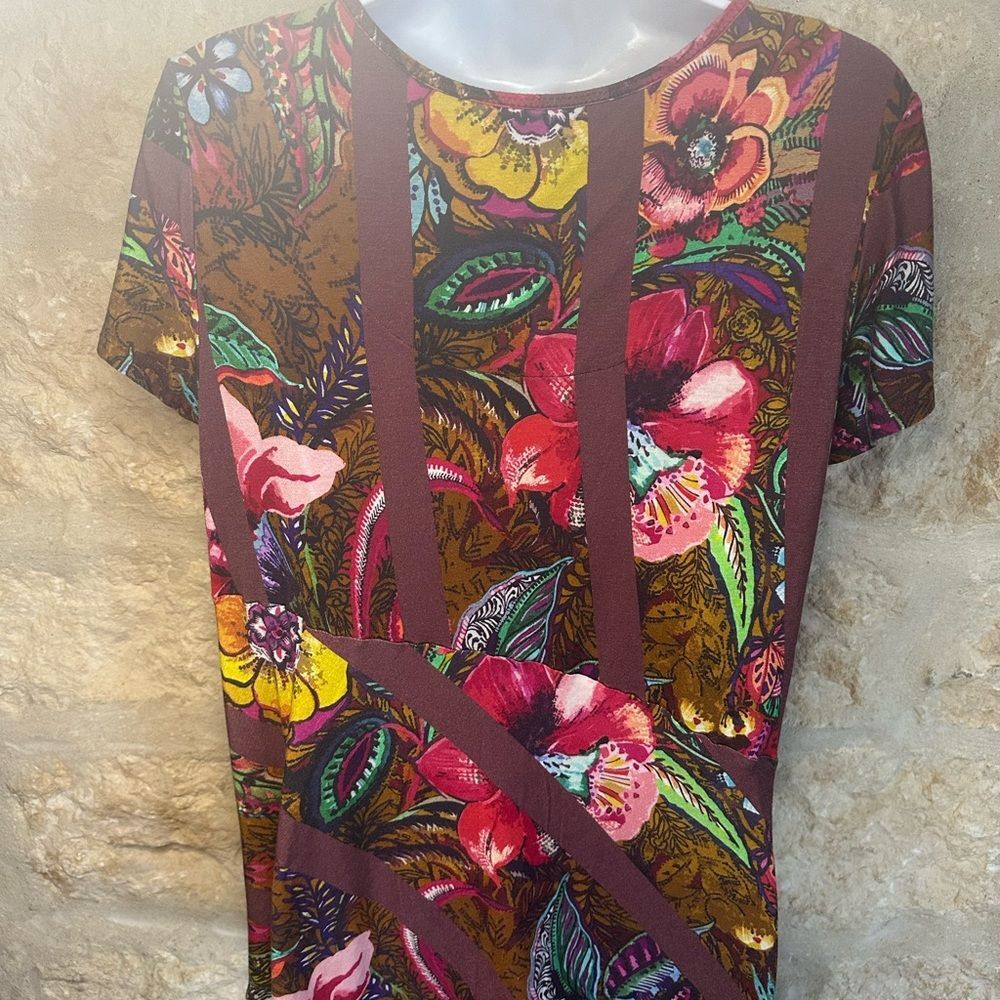 Soft Surroundings Top Floral Stripe Cerise Medium